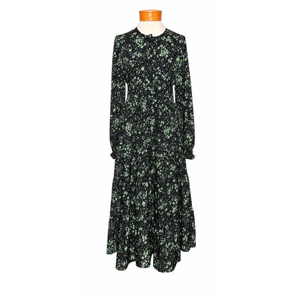 Aly Daly Dresses & Skirts - Aly Daly Floral Tiered Maxi Dress Black Green Smocked Tiered Long Sleeve M Boho